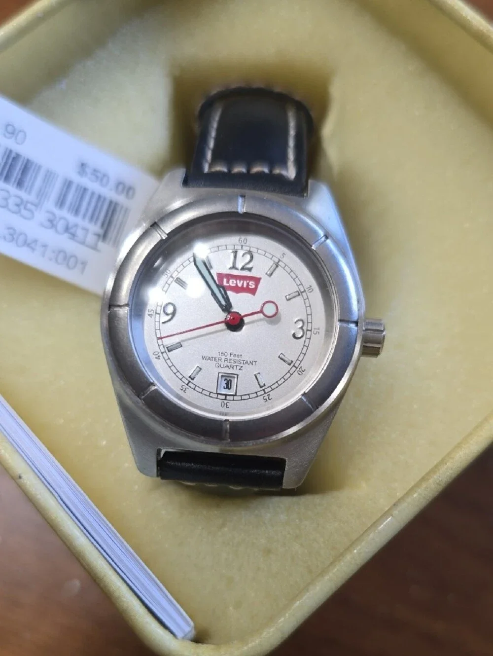Levi's Silver Dial Watch with Black Leather Strap